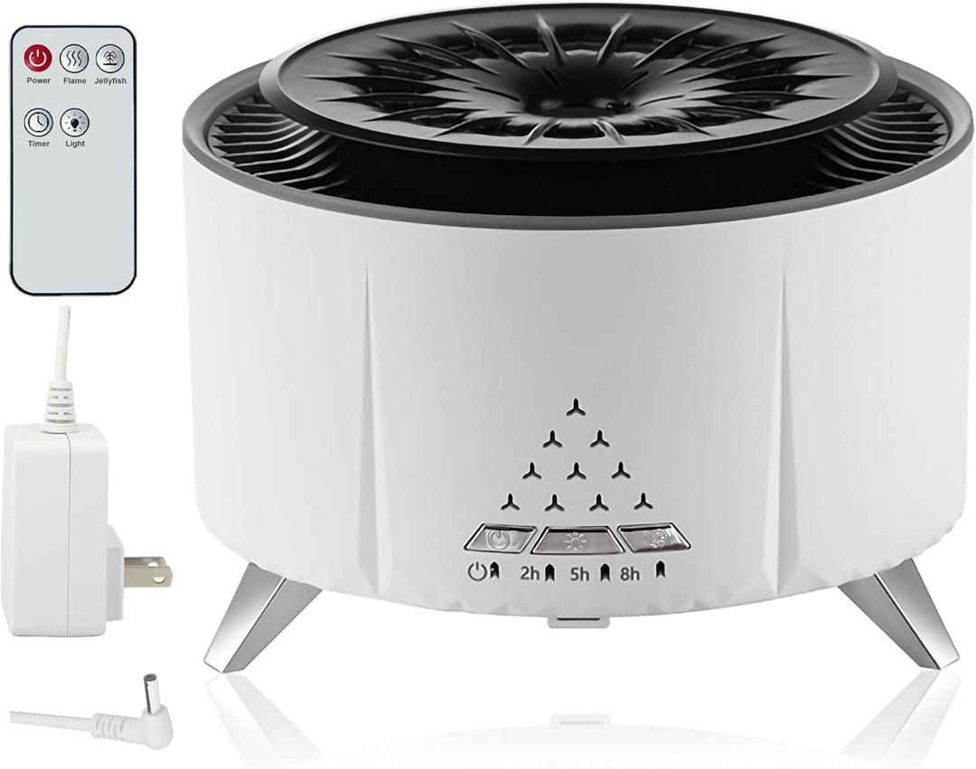 HODEMI Small Cool Mist Humidifier & Home Essential Oil Diffuser  Top Fill Ultrasonic Aromatherapy with Remote, Flame & Jellyfish Mist Modes, Timer & Auto Shut-Off, for Bedroom, Office, Plants (White)