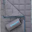 KingCamp Ultralight Camping Blanket, Packable Down Alternative Puffy Wearable Blankets Weatherproof Warm Package Quilt with Snap Buttons for Outdoor Hiking Travel Picnic Stadium (69" x 53", Charcoal) (Puretrail-grey)