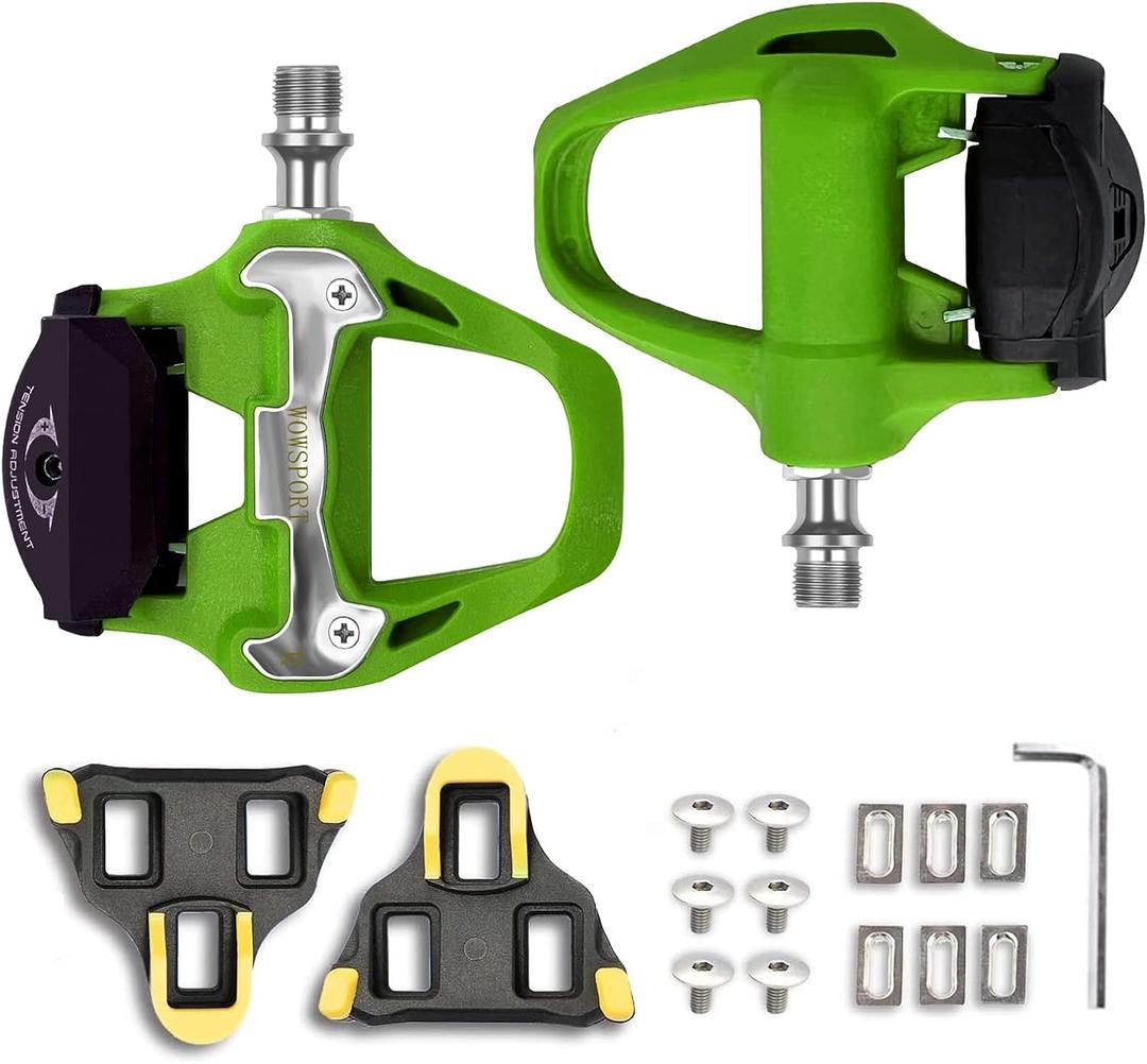 WOWSPORT SPD-SL Road Bike Pedals - Lightweight Clipless Pedals with 3-Bolt Cleats, Sealed Bearings & Nylon Composite | Shimano SPD SL Compatible (Green)