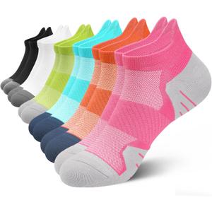 PAPLUS 6 Pairs Ankle Compression Socks for Women, Cushioned Running Socks with Arch Support, Low Cut, Targeted Compression (Large-X-Large, Mix of Colors(6 Pairs))