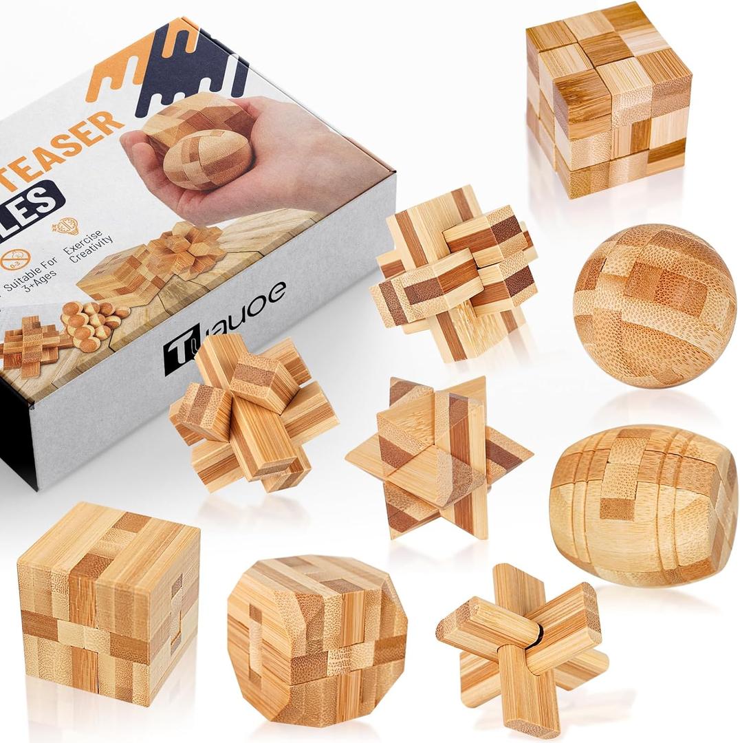Wooden Brain Teaser Puzzles, 9pcs 3D Brain Teasers for Adults Teens Kids, Logic Mind Puzzle Box Lock Toy Removing Assembling 3D Small Puzzle Gift Set, Small 3D Unique IQ Hand Puzzles