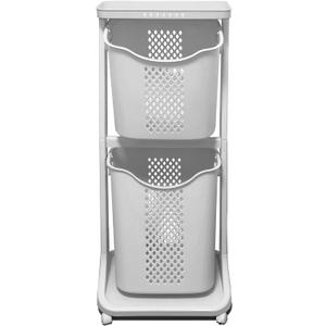 Laundry Basket with Wheels Plastic,2 Tier,40L+32L Large Capacity,Storage Organizers for Kitchen, Bathroom, Easy Mobility Multi-Functional Hampers