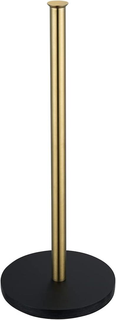 JQK Toilet Paper Storage Stand Gold, 304 Stainless Steel Thicken 0.8mm Tissue Reserve Holder Dispenser for Bathroom, Brushed Gold, TPS180-BG (15.35 Inch, Gold & Black Base)