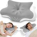 Cervical Neck Pillow for Pain Relief  Ergonomic Memory Foam Pillow for Side Sleeper Contour Orthopedic Bed Cooling Pillow for Neck Support  Ideal Christmas Birthday Gift for Women Men - Grey (Queen)