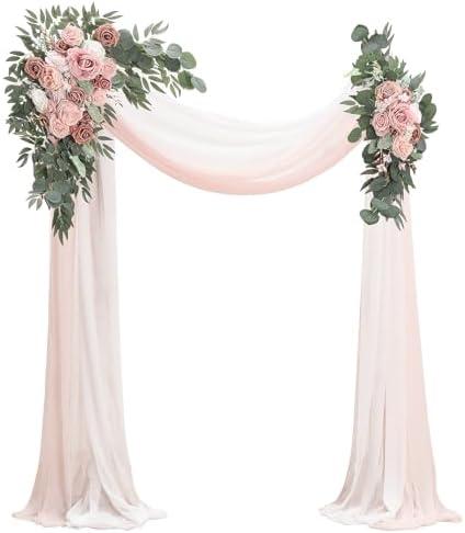Floroom Arch Flowers with Drapes Kit 1pcs Artificial Dusty Rose & Blush Floral Swag Arrangement with 1pcs Draping Fabric for Wedding Ceremony Arbor and Reception Backdrop Decoration