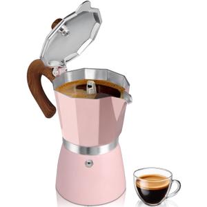 Coffee Maker Stovetop Espresso Maker 6 Cup Aluminum Moka Pot Percolator 10oz 300ml Easy Brewing for Electric Ceramic Stoves Home Camping Italian Cuban Caf Classic Pink