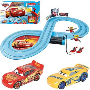 Carrera First Disney/Pixar Cars - Slot Car Race Track - Includes 2 Cars: Lightning McQueen and Dinoco Cruz - Battery-Powered Beginner Racing Set for Kids Ages 3 Years and Up, Medium