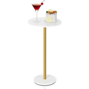  Drink Small Side Table for Small Spaces Round Pedestal Modern Martini Coffee Cocktail Table for Living Room, Bedroom, Sofa Couch Chair, Patio, White