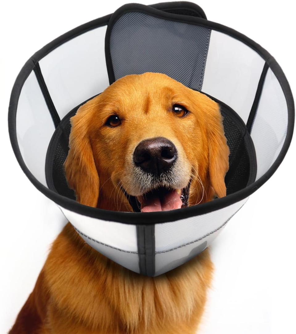 WinWeal Soft Dog Cone Collar for Dogs After Surgery, Transparent Breathable Pet Recovery Collar for Large Medium Dogs, Adjustable Dog Cone Collar, Elizabethan Collar (XL, Black)