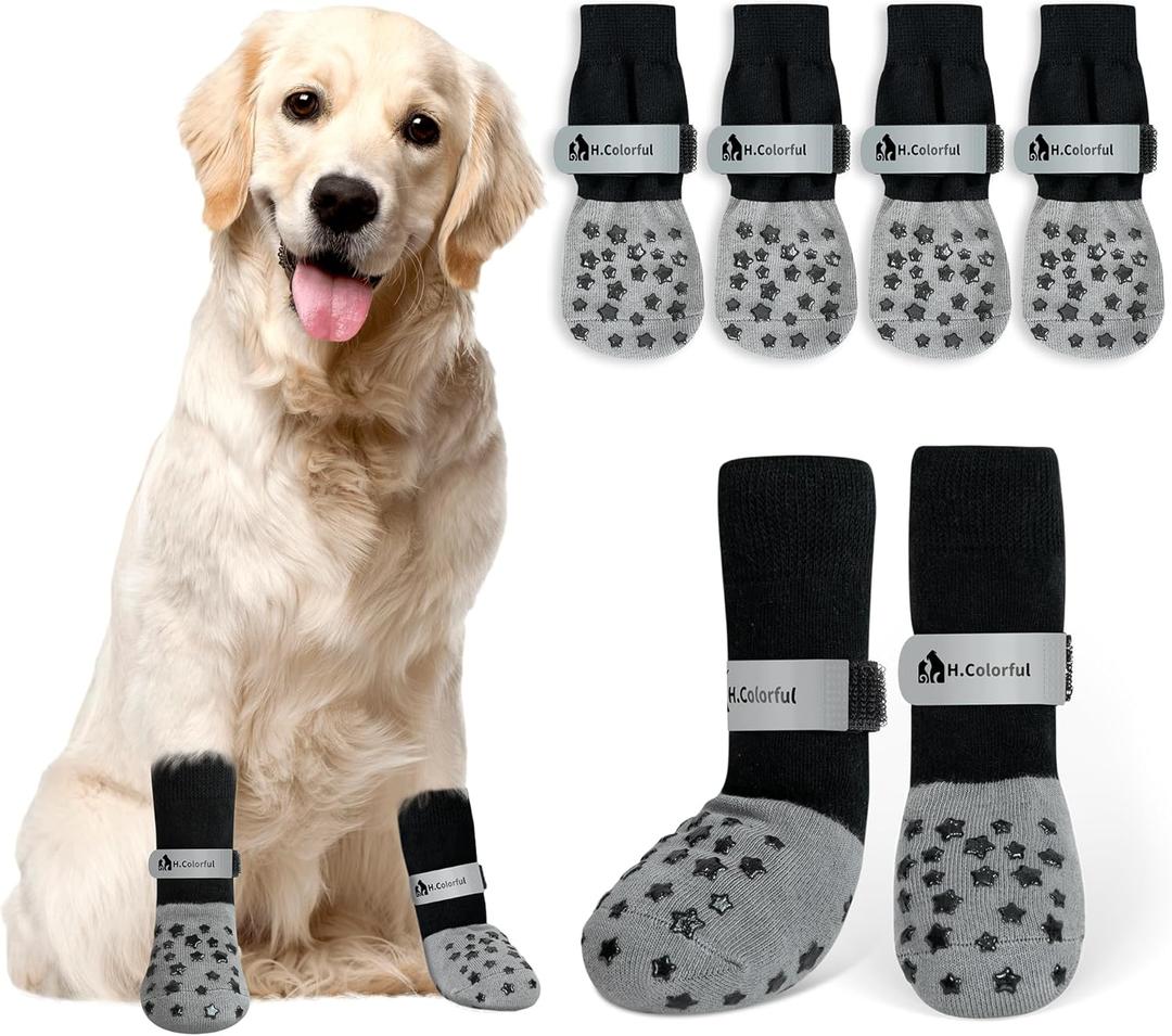 Anti-Slip Dog Socks for Hardwood Floors, Non-Slip Socks with Reflective Strips to Provide Paw Protection, Reflective Grip Socks for Senior Dogs, Prevent Licking & Scratches, 6 PCS Set - L