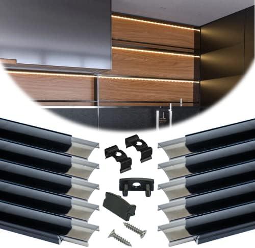 10Pack 6.6FT/2M LED Channel Black Aluminum U Shape LED Strip Channel with Transparent Smoky Black Cover Easy Installation U1SW BB 2M