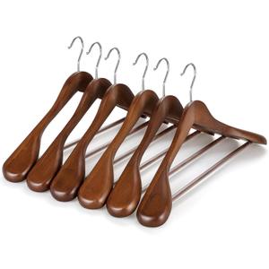 TOPIA HANGER Wide Shoulder Wooden Hangers, Suit Hangers with Non Slip Pants Bar & 360 Swivel Hook, Solid Wood Heavy Duty Coat Hanger, 6 Pack (Walnut)-CT02WA