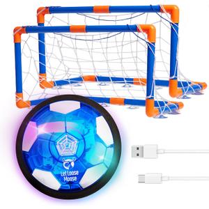 Let Loose Moose Hover Soccer Ball - Boys Birthday Gifts - Indoor Hoover Balls for Kids Age 6, 7, 8, 9, 10, 11, 12 Year Old - Light-Up Toy Game for Kid - 6-8, 8-12 - Rechargeable - with 2 Goals