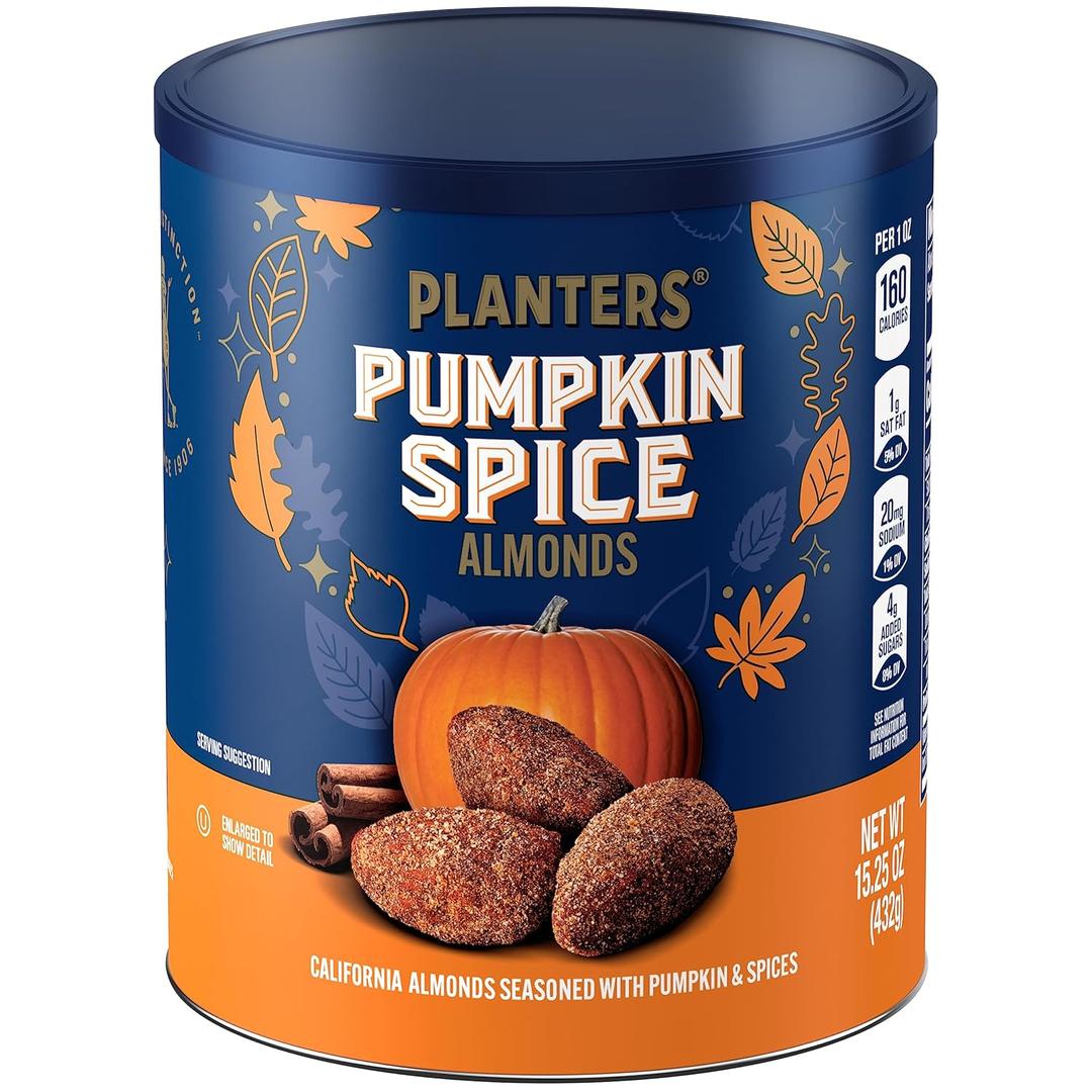 2 x PLANTERS Fall Edition Pumpkin Spice Almonds, Pumpkin Spice Snacks, Cooking & Baking Nuts & Seeds, Flavored Almonds, Seasonal Nuts, Fall Party Snacks, Plant-Based Protein, 15.25 oz Canister
