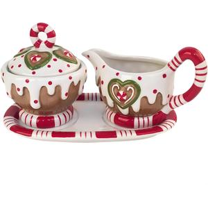 Blue Sky Claworks 20392 Gingerbread Creamer and Sugar with Tray
