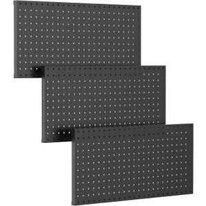TORACK 3 pcs Metal Pegboard Panels for Wall Garage Utility Tools Storage Pegboard for Workbench, Shop, Modular Peg Board Tool Organizer Boards(Pack of 3, Black)