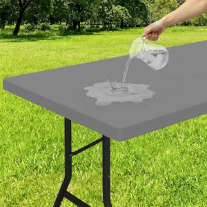 Smiry Rectangle Tablecloth, Elastic Fitted Flannel Backed Vinyl Tablecloths for 4ft Folding Tables, Waterproof Wipeable Table Covers for Indoor, Outdoor, Picnic and Camping (Gery, 24"x48")