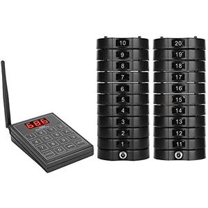 V BESTLIFE Restaurant Paging Beepers System, Wireless Guest Customer Queuing Pager with 1 Keypad Sender + 20 Coaster Pager Buzzer for Nursery,Hospital,Hotel(Black)