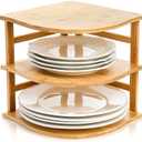 Goaste 3-Tier Bamboo Corner Shelf, Kitchen Countertop Storage Organizer, Cabinet Plate Rack for Pantry Organization, Bathroom, Desktop, 9.5 x 9.5 x 9.5 Inch