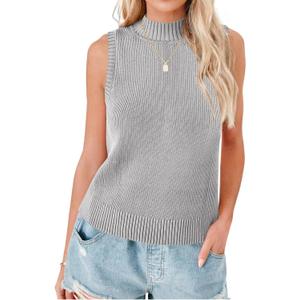Saodimallsu Womens Ribbed Tank Tops High Neck 2026 Summer Sleeveless Mock Neck Casual Slimming Knit Sweater Vests (Gray, XL)
