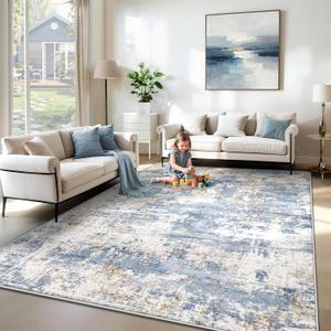 XLUEZ 6x9 Area Rugs for Living Room, Washable Modern Abstract Large Area Rug Neutral Soft Non Slip Kids Rug Stain Resistant Indoor Carpet for Bedroom Nursery Dining Room Playroom(Blue, 6'x9')
