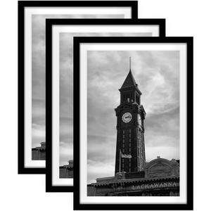 Wiscet 16x24 Picture Frame Set of 3, Display Pictures 12x18 with Mat or 16 x 24 Poster Frame without Mat, Wall Gallery Photo Frames, Black