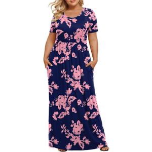 LONGYUAN Women's Plus Size Maxi Dresses for Curvy Women Summer Short Sleeve Casual 2026 Long Dress, Size: XX-Large
