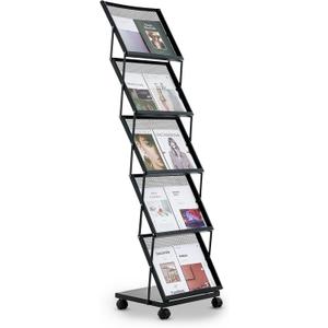 VEVOR Brochure Display Rack, Foldable 5 Pockets Magazine Literature Display Stand, Movable Floor Standing Magazine Rack with Wheels, Metal Newspaper Catalog Holders for Shop Exhibitions Office Show