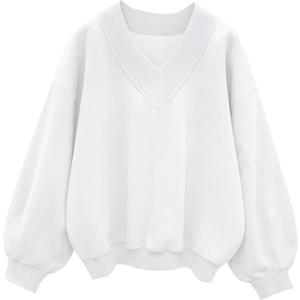 Hilinker Womens V Neck Oversized Sweatshirts Long Sleeve Pullover (Brown, XL)