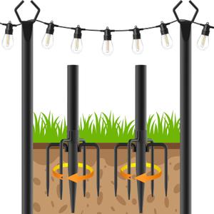 2 Pack 10Ft String Poles, Poles for Outside String Lights,Outdoor with Fork,Metal Poles Stand for Patio,Backyard,Deck