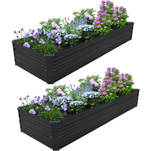 821FT(2PCS) Galvanized Raised Garden Bed Kit Metal Planter Boxes,Large Outdoor Planters Garden for Planting Vegetables,Flowers,Herbs -Black