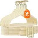50 Pack Beige Velvet Hangers,Non Slip,Heavy-Duty,Slim,Space Saving,with Felt Surface and Gold 360Swivel Hook,for Pants,Outfit,Skirts,Suits,Coats,Dresses etc.