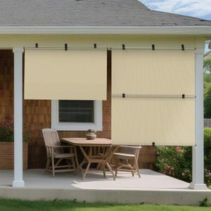 Outdoor Roller Shades 6' W x 6' H Patio Cordless Roll Up Shades Blackout Blinds Exterior Sun Shade Privacy Screen for Home, Office, Gazebo, Porch, Deck, Pergola, Balcony, Beige, 72"W x 72"H