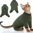 PUMYPOREITY Sticky Hair Cat Clothes, Prevent Loss Pajamas, Soft Sweaters for Cats Only, Onesie, Recovery Suit After Surgery, Green, M