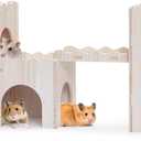 Large Hamster Hideout, Wooden Hamster Houses and Hideouts, Double-Decker Hamster Hut Castle, Dwarf Gerbils Habitat House with Climbing Ladder, Multi Chamber Syrian Hamsters Hides
