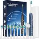 Rtauys S5 Electric Toothbrush Set IPX7 with 8 Brush Heads, Sonic Toothbrush for Adults Rechargeable with Travel Case, 2.5 Hours Charge for 120 Days, 5 Modes with 2 Minutes Built in Smart Timer Blue