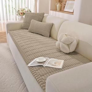 Fuzzy Pet Couch Covers for Dogs Washable, Thick Couch Covers for 2 Cushion Sofa Pet Friendly, Non Slip Plush Dog Couch Cover for for Sectional, Loveseat (Brown, 27.6" x 59")
