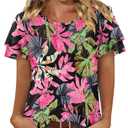 CRAZY GRID Womens Summer Tops Spring Shirts Trendy Vacation Outfits Short Sleeve Business Tshirts Fashion Casual Blouses (Black, L)