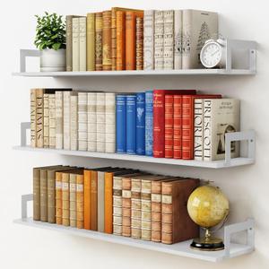 Harwaya White Floating Book Shelves for Wall, 36 Inch Wall Bookshelf for Kids Bedroom, Large Deep Hanging Shelves with Metal Brackets for Living Room Office Dcor Indoor Plants (3-Pack)