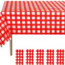 6 Pack Red and White Checkered Tablecloth, 54 X 108 Inch Plastic Red Gingham Table Cloth Disposable Spring Picnic Tablecloth Waterproof Red Checkered Table Cover for BBQ Picnic Barbecue Birthday Party