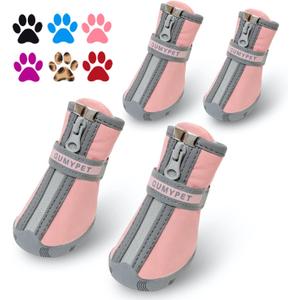 QUMY Dog Shoes for Small Dogs, Puppy Dog Boots & Paw Protectors for Winter Snowy Day, Summer Hot Pavement, Waterproof in Rainy Weather, Ourdoor Walking, Indoor Hardfloors Skid-Resistant Sole Pink 1 (size 1: 1.29"x0.98"(L*W))