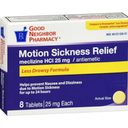 GNP Motion Sickness Less Drowsy Tab 8ct Meclizine HCL Oral Tablet 25 MG(3 Pack)