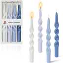 Gradient Blue Spiral Taper Candles 4 Pcs, 10 inch Long Twisted Candle Sticks Pastel Twirl Candlesticks Unscented Candle Home Decor for Tablespace Holiday Wedding Party