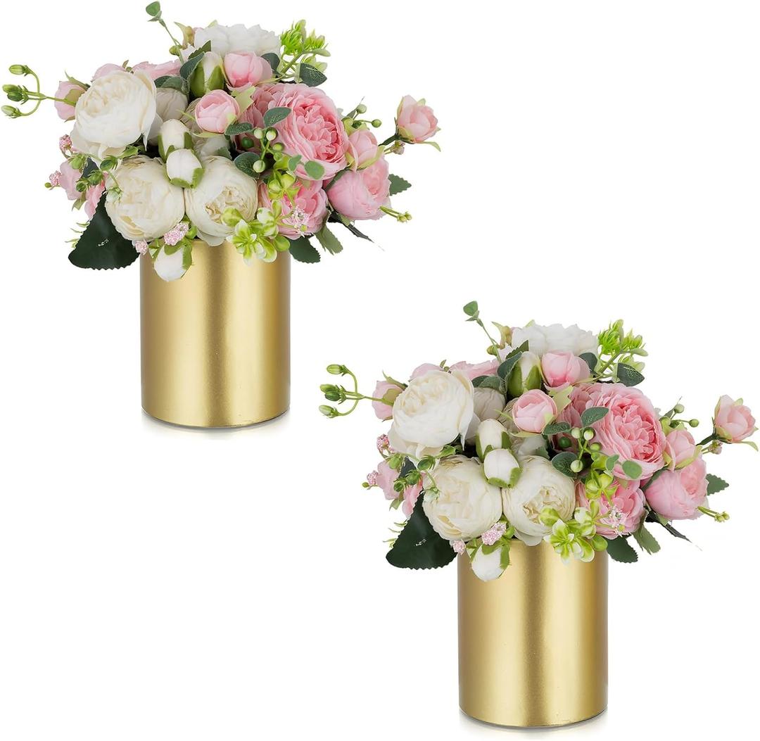 NUPTIO Gold Flower Vases for Centerpieces: 2 Pcs 5.1 inch Small Metal Flowers Vase Stand Wedding Centerpieces for Tables Centerpiece Table Decorations