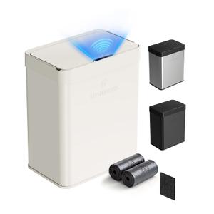 13 Gallon / 50L Touchless Automatic Trash Can, Slim Motion Sensor Kitchen Garbage Can, Stainless Steel, Soft Close Lid, Fingerprint Resistant, Hands-Free, Odor Control, White