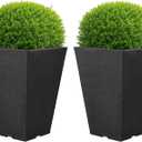 Large Outdoor Planters 2-Pack - 13.75-Inch Tall Planters for Outdoor Plants or Indoor Pots for Plants - Plastic Flower Pots for Patio, Entryway, or Front Porch Decor by Pure Garden (Gray)