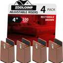 Bed Risers with Adjustable Screw Clamp, Fits Foot Thickness of Bed from 0 to 1.5 Inch, Elevation in Heights 4 Inch Heavy Duty Risers for Sofa Desk Table Cabinet Supports (4Pack, Brown)