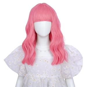 Pink Wig with Bangs Short Lovely Pink Wavy Curly Wigs Light Pink Wig Synthetic Cosplay Hair Wig