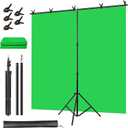 Green Screen Backdrop Kit, Portable Greenscreen Background with T-Shaped Stand, 5 Clamps & Carrying Bag for Photography, Streaming, Zoom, Gaming, (Green, 6.5 Feet X 5.0 Feet)