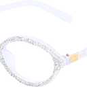ICARA Fashion Rhinestone bling Reading Glasses for Women Retro Oval Reader Trendy Diamond Party Magnifying Glasses (White)